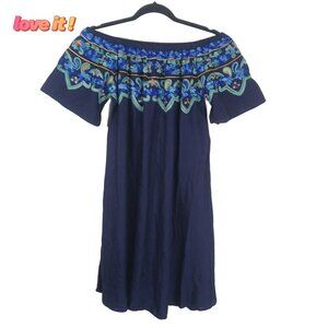 Kings Road Navy Blue Boho Kings Road Embroidered Off-Shoulder Dress Size M